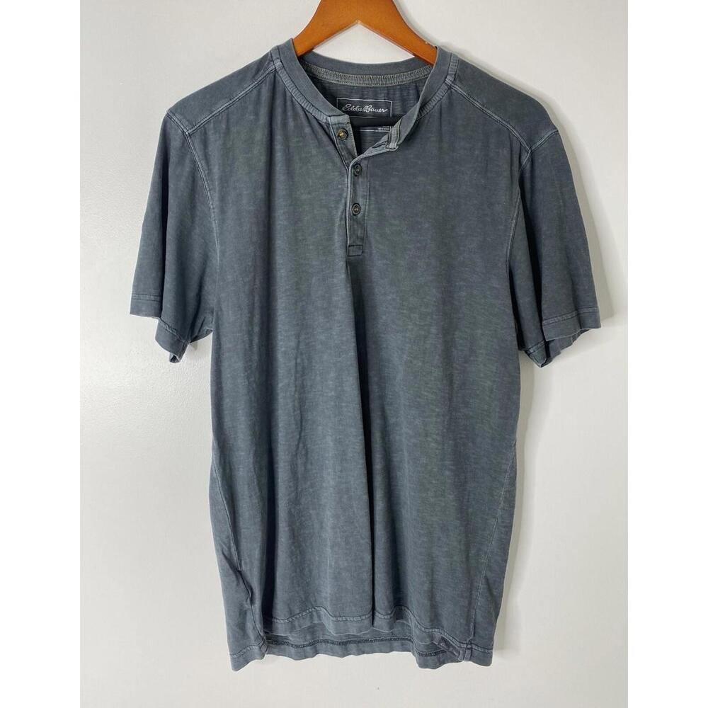 Eddie Bauer Henley Tee Tshirt Mens Small Blue Cotton Short Sleeve Legend Wash